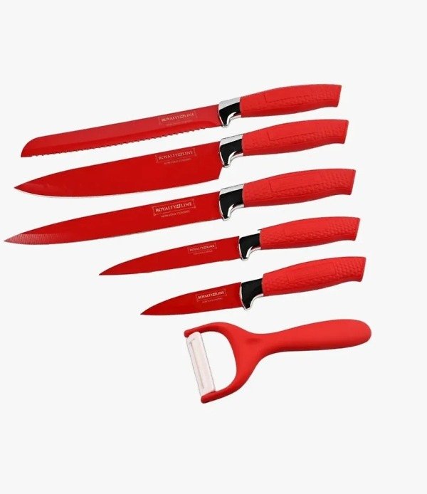 Royalty Line RL-6MSTR: 7-Piece Non-Stick Knife Set with Block - Red - Image 2