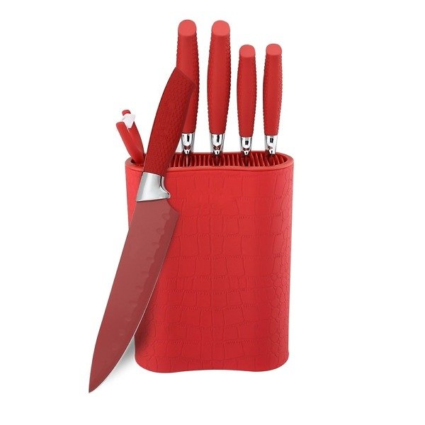 Royalty Line RL-6MSTR: 7-Piece Non-Stick Knife Set with Block - Red - Image 3