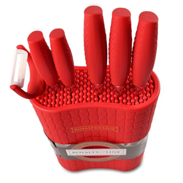 Royalty Line RL-6MSTR: 7-Piece Non-Stick Knife Set with Block - Red - Image 4